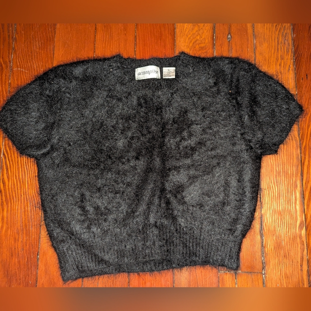 Accomplice Angora Black Crop Top Sweater L Clueless 90s